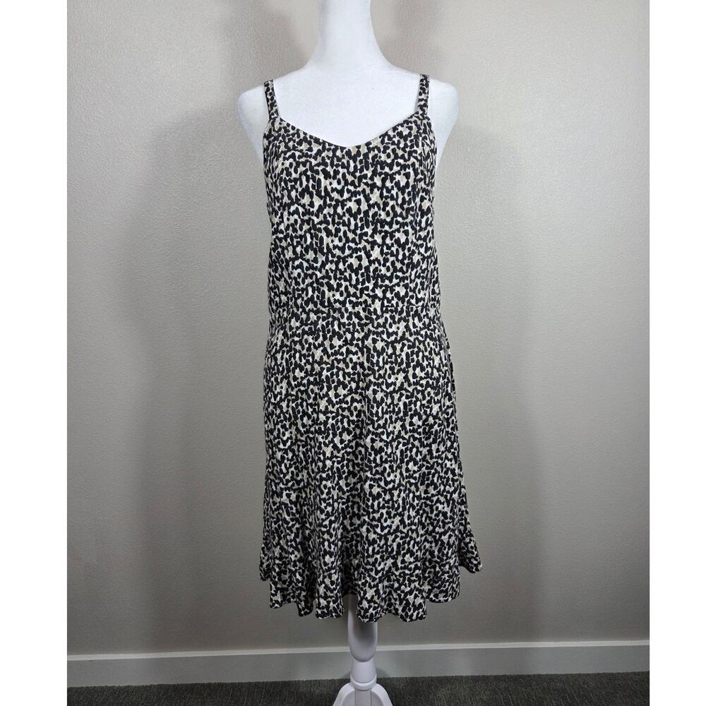 Old Navy Cheetah Cami Dress Size Medium Black and Tan Linen Blend